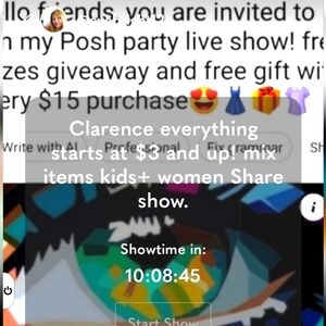 Clarence everything starts at $3 and up kids and women share show